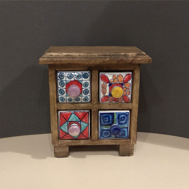 Wooden handmade chest of drawers with porcelain drawers